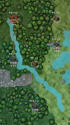 Stream Wars map with a stream of troops mid-flow and camp counters visible